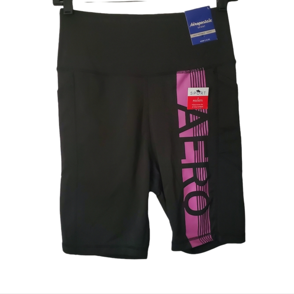 NWT AEROPOSTALE BLACK/PINK LOGO BIKER SHORTS